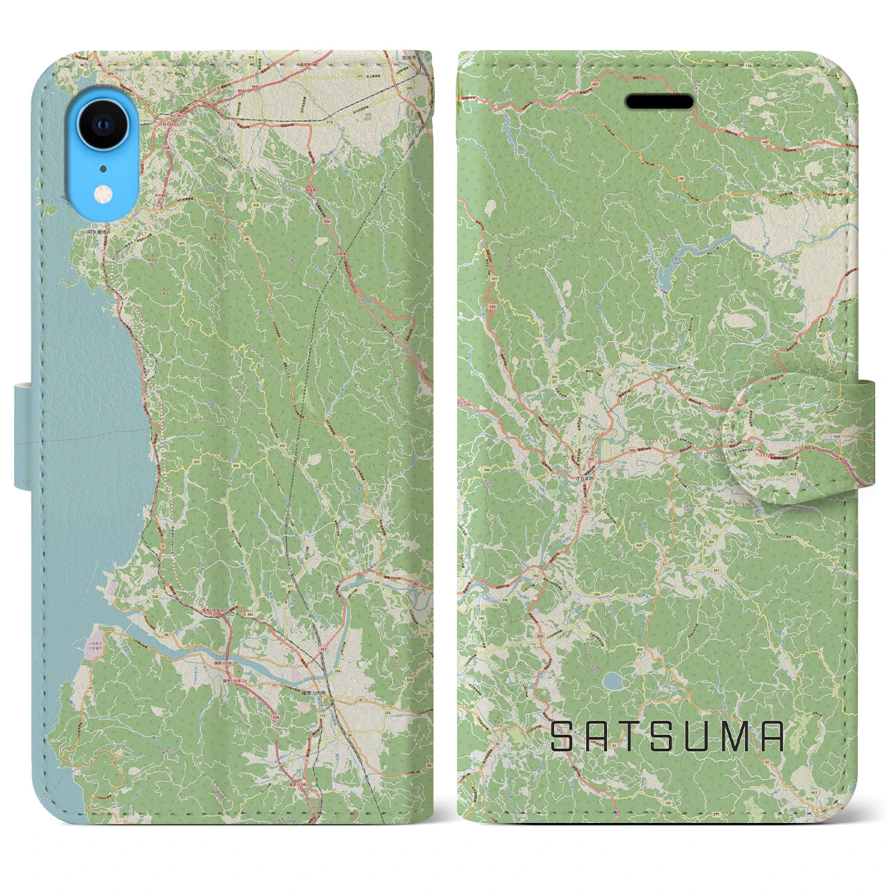【さつま】地図柄iPhoneケース（手帳両面タイプ・ナチュラル）iPhone XR 用