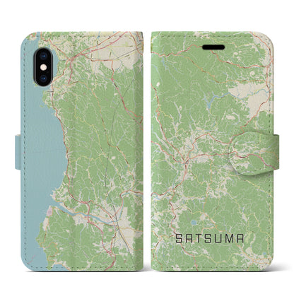 【さつま（鹿児島県）】地図柄iPhoneケース（手帳タイプ）ナチュラル・iPhone XS / X 用