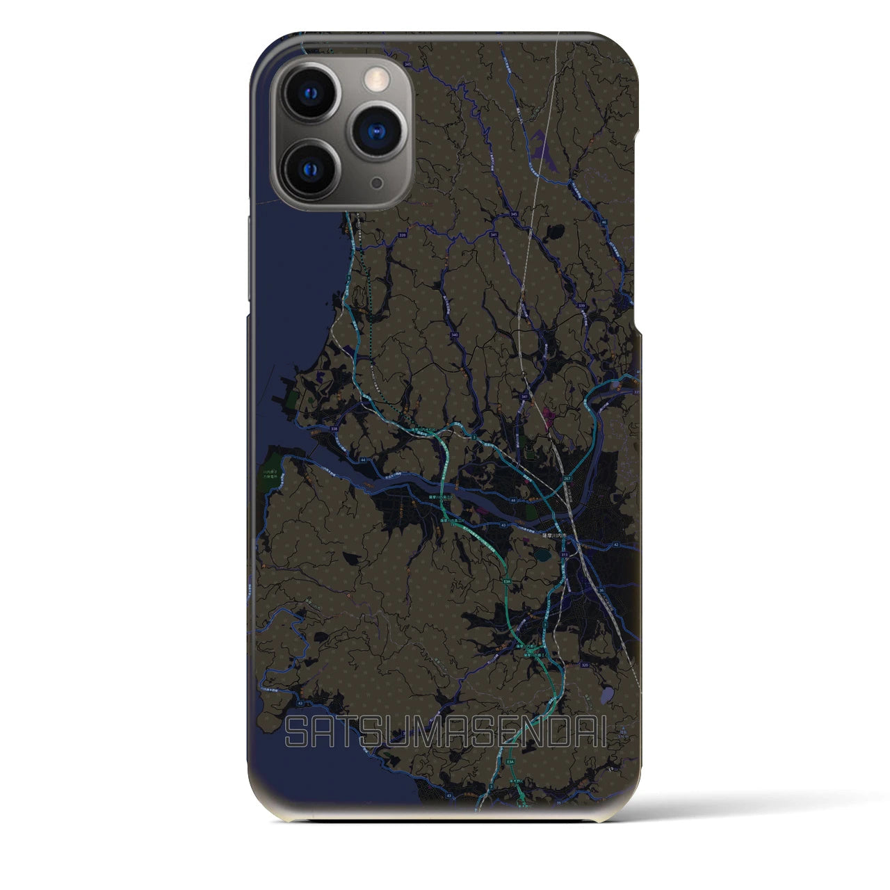 【薩摩川内】地図柄iPhoneケース（バックカバータイプ・ブラック）iPhone 11 Pro Max 用
