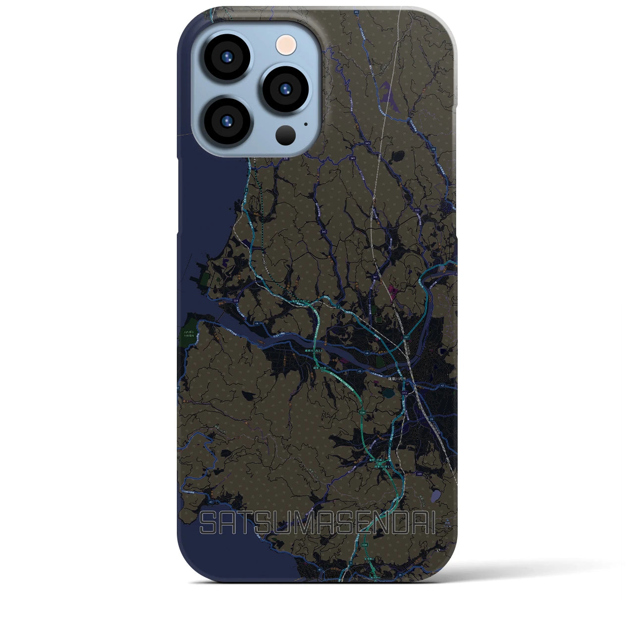【薩摩川内】地図柄iPhoneケース（バックカバータイプ・ブラック）iPhone 13 Pro Max 用