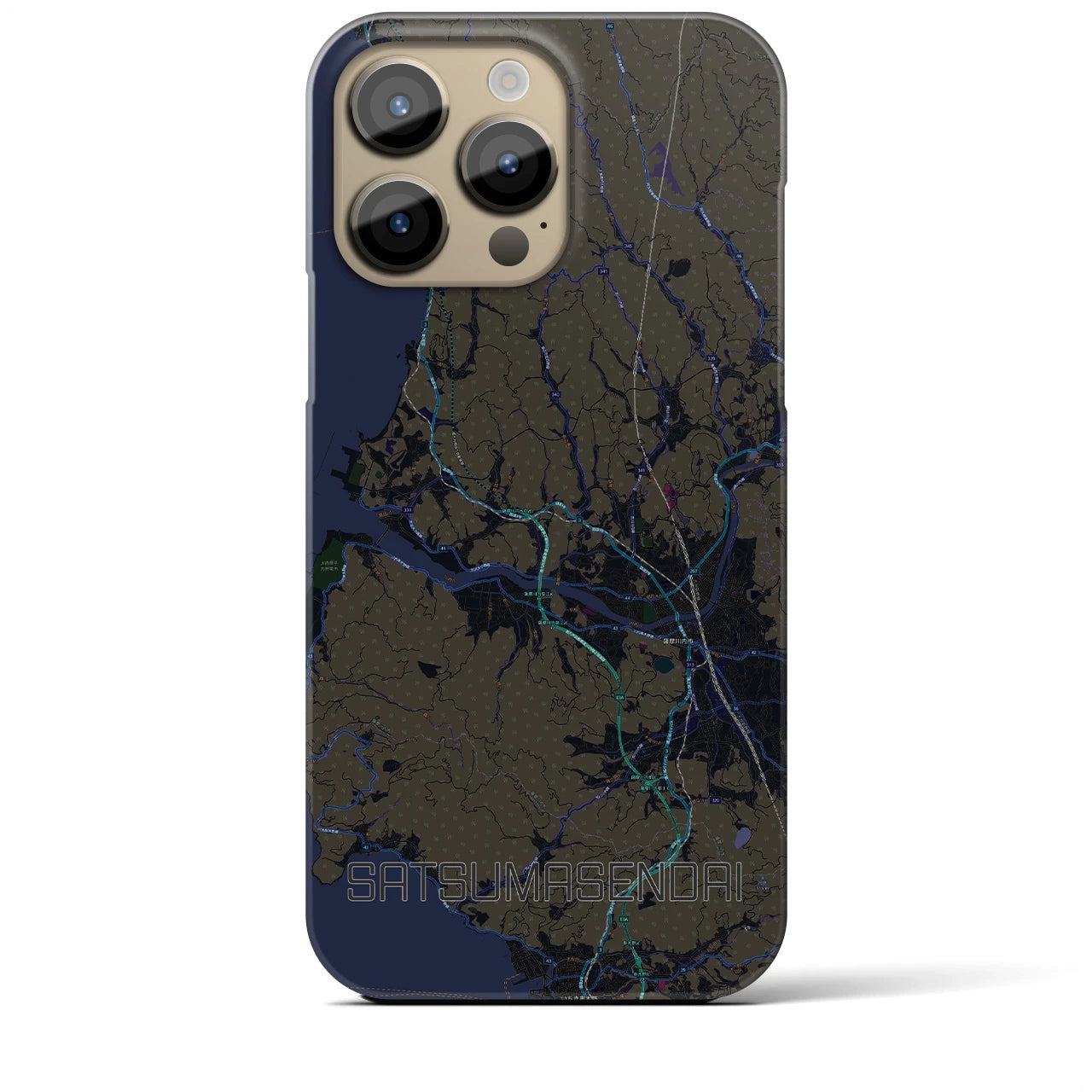 【薩摩川内】地図柄iPhoneケース（バックカバータイプ・ブラック）iPhone 14 Pro Max 用
