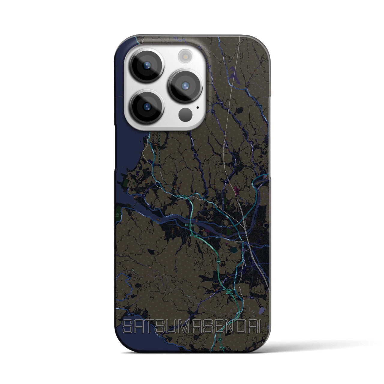 【薩摩川内】地図柄iPhoneケース（バックカバータイプ・ブラック）iPhone 14 Pro 用