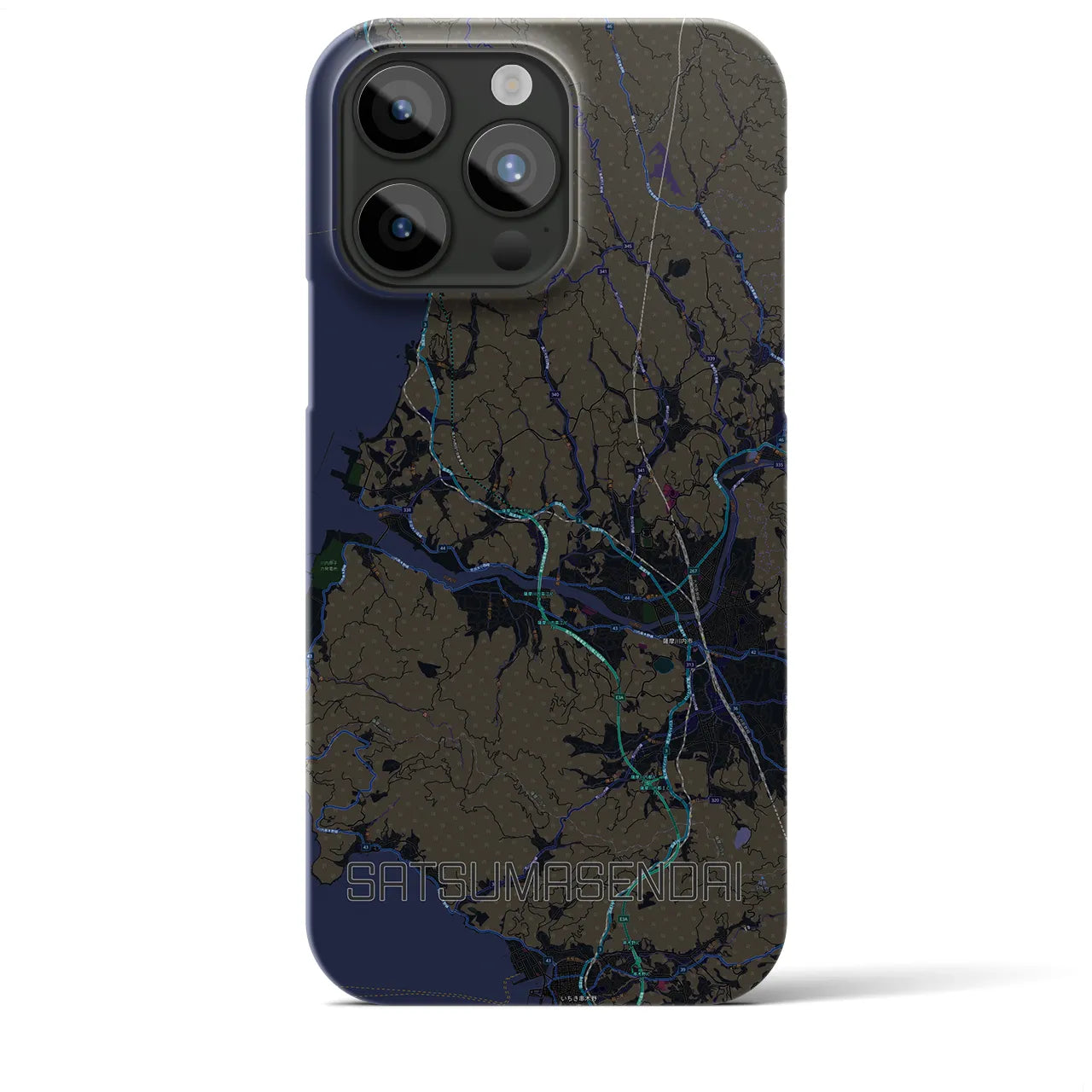 【薩摩川内】地図柄iPhoneケース（バックカバータイプ・ブラック）iPhone 15 Pro Max 用