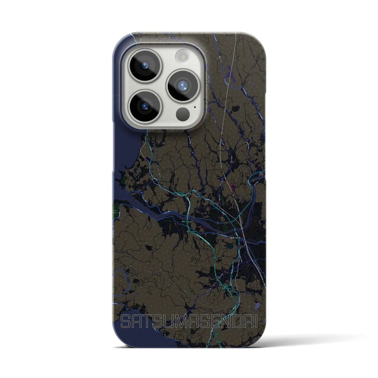 【薩摩川内】地図柄iPhoneケース（バックカバータイプ・ブラック）iPhone 15 Pro 用