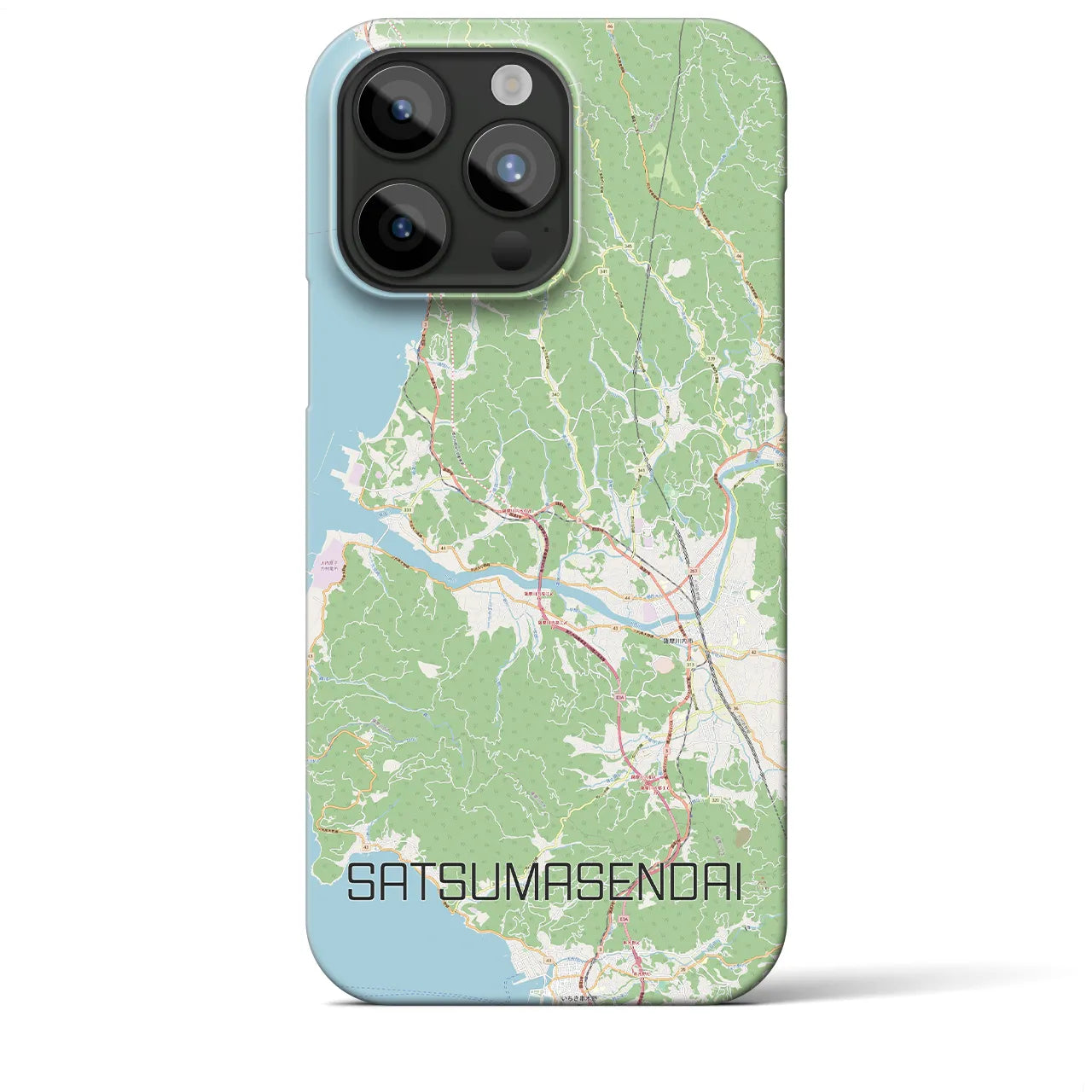 【薩摩川内】地図柄iPhoneケース（バックカバータイプ・ナチュラル）iPhone 15 Pro Max 用