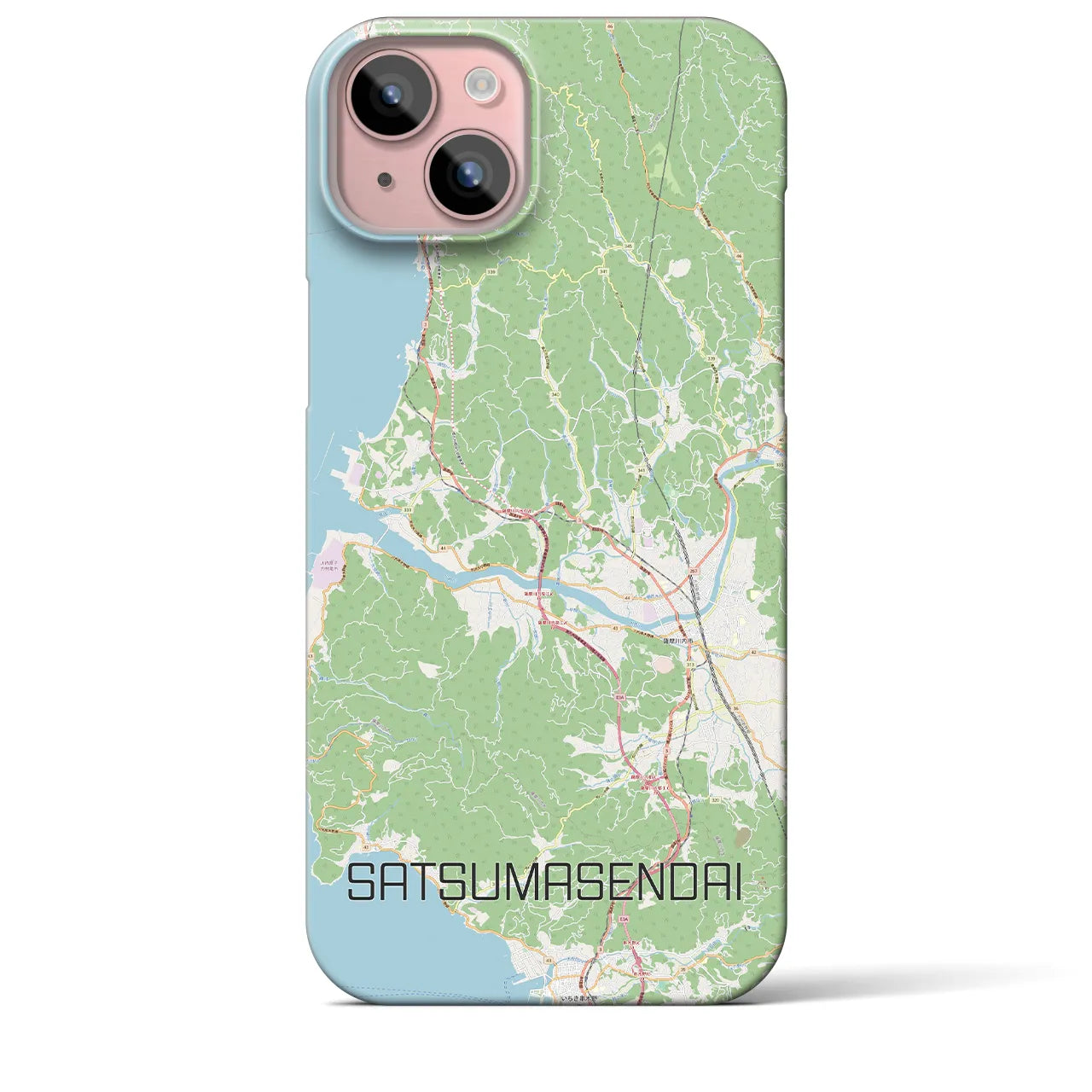 【薩摩川内】地図柄iPhoneケース（バックカバータイプ・ナチュラル）iPhone 15 Plus 用