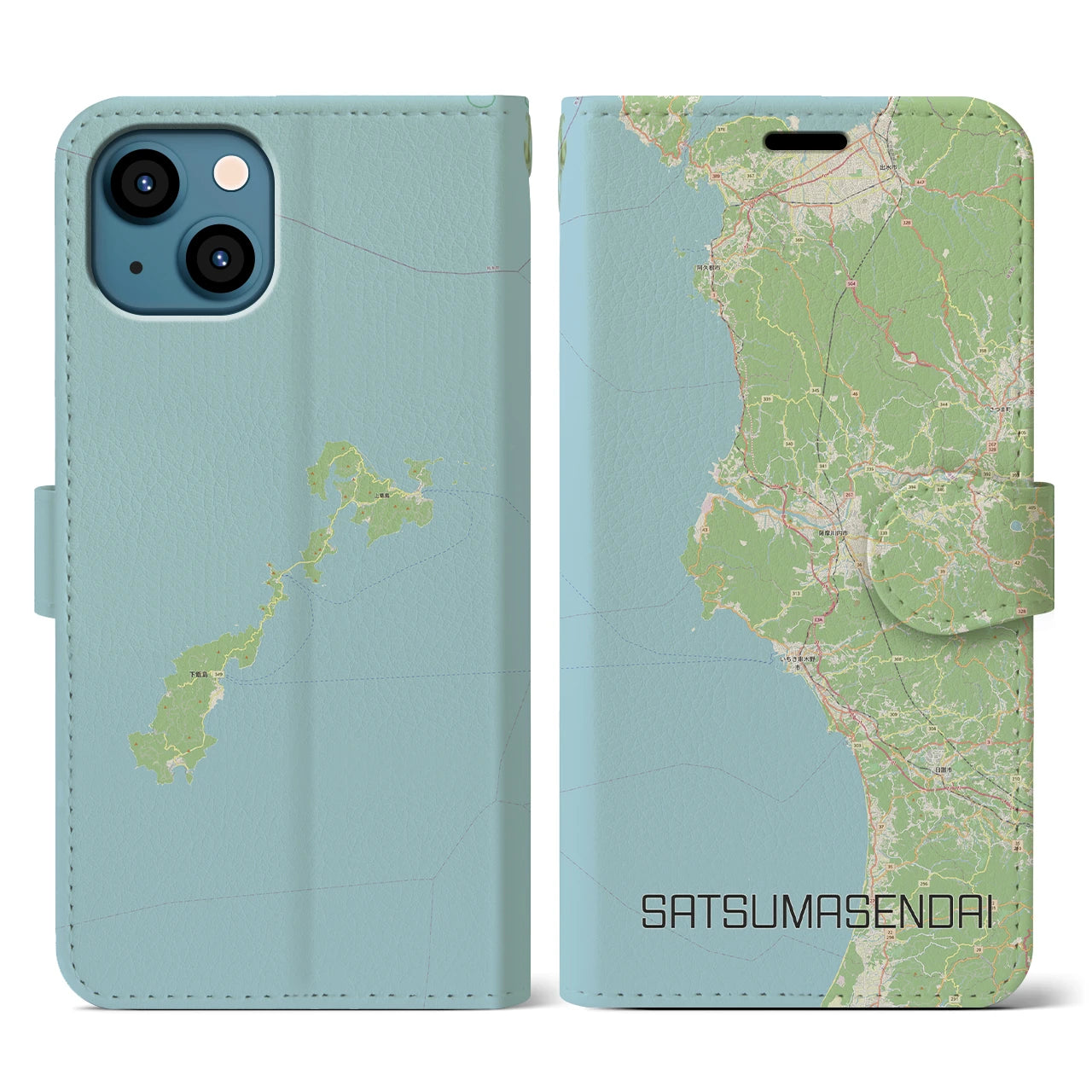 【薩摩川内】地図柄iPhoneケース（手帳両面タイプ・ナチュラル）iPhone 13 用