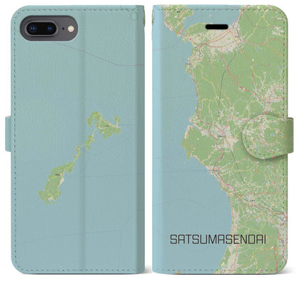 【薩摩川内（鹿児島県）】地図柄iPhoneケース（手帳タイプ）ナチュラル・iPhone 8Plus /7Plus / 6sPlus / 6Plus 用