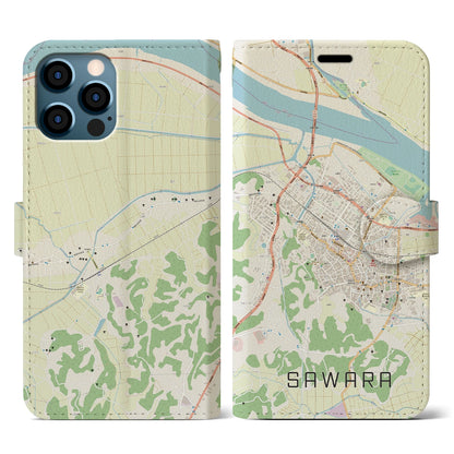【佐原（千葉県）】地図柄iPhoneケース（手帳タイプ）ナチュラル・iPhone 12 / 12 Pro 用