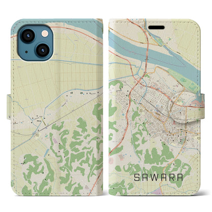 【佐原（千葉県）】地図柄iPhoneケース（手帳タイプ）ナチュラル・iPhone 13 用