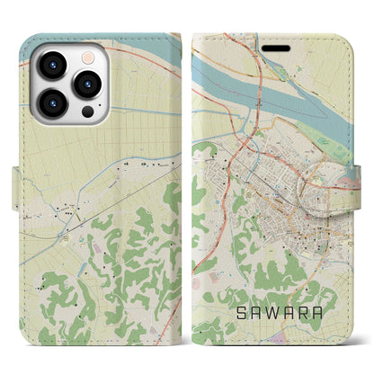【佐原（千葉県）】地図柄iPhoneケース（手帳タイプ）ナチュラル・iPhone 13 Pro 用