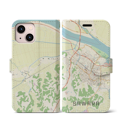 【佐原（千葉県）】地図柄iPhoneケース（手帳タイプ）ナチュラル・iPhone 13 mini 用