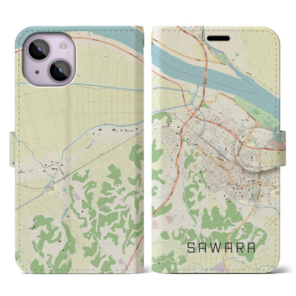 【佐原（千葉県）】地図柄iPhoneケース（手帳タイプ）ナチュラル・iPhone 14 用