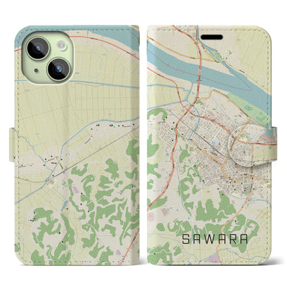【佐原（千葉県）】地図柄iPhoneケース（手帳タイプ）ナチュラル・iPhone 15 用