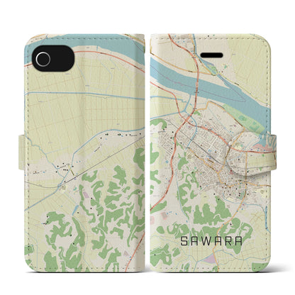 【佐原（千葉県）】地図柄iPhoneケース（手帳タイプ）ナチュラル・iPhone SE（第3 / 第2世代） / 8 / 7 / 6s / 6 用