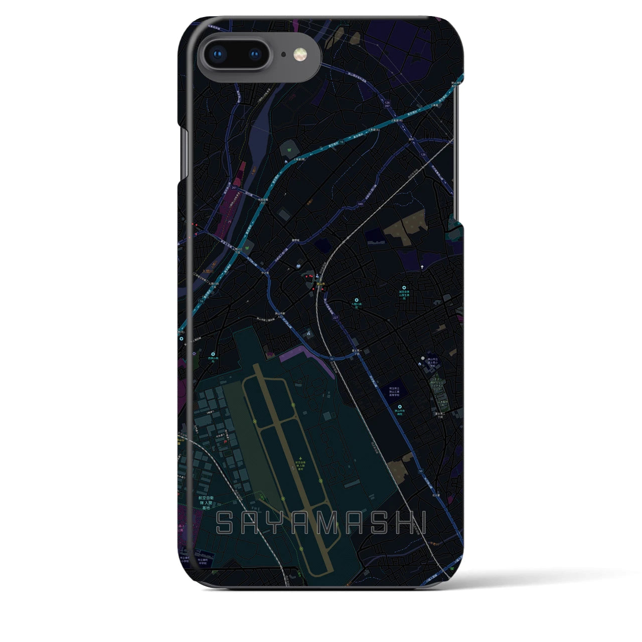 【狭山市】地図柄iPhoneケース（バックカバータイプ・ブラック）iPhone 8Plus /7Plus / 6sPlus / 6Plus 用