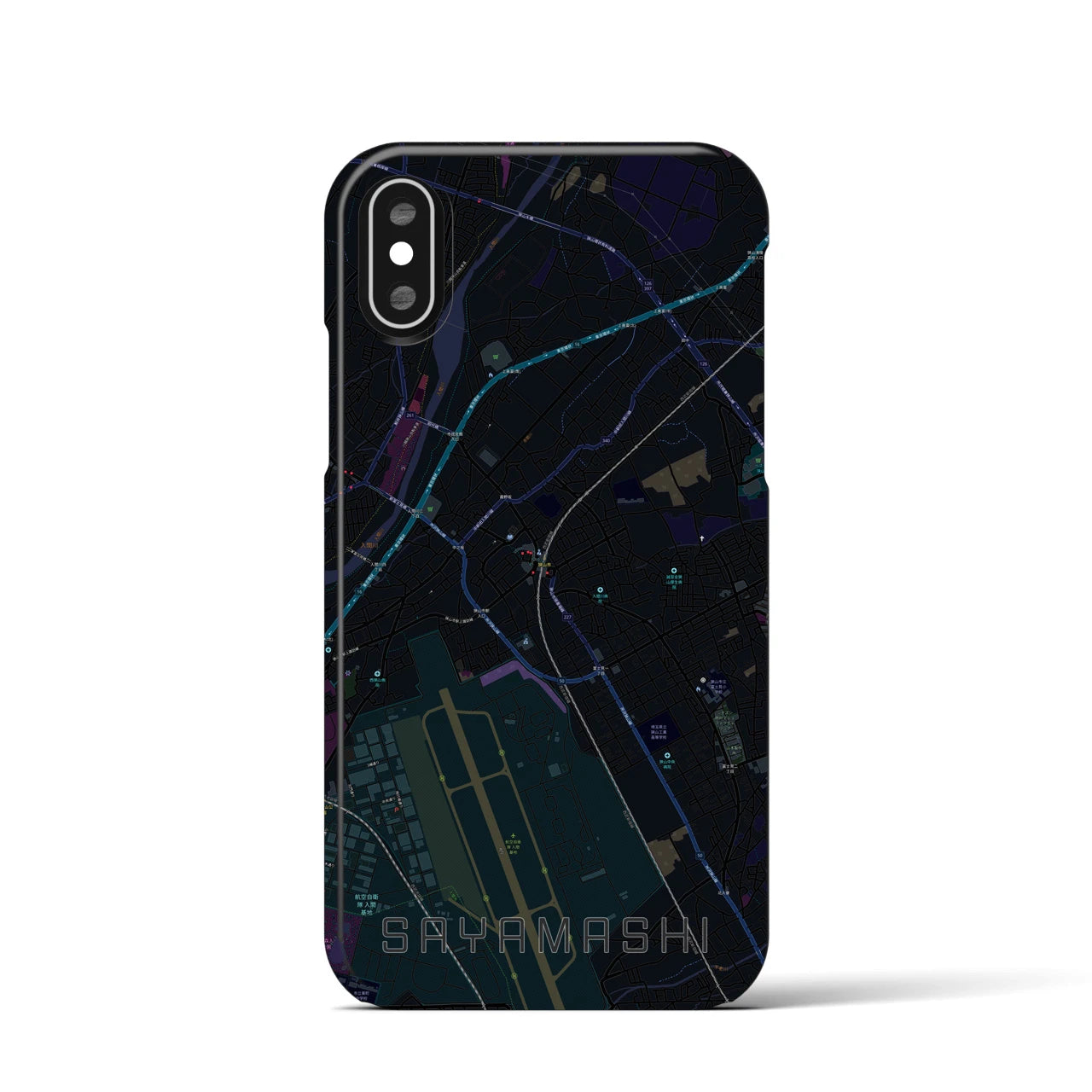 【狭山市】地図柄iPhoneケース（バックカバータイプ・ブラック）iPhone XS / X 用