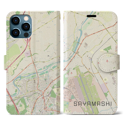 【狭山市（埼玉県）】地図柄iPhoneケース（手帳タイプ）ナチュラル・iPhone 12 / 12 Pro 用