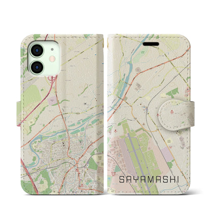 【狭山市（埼玉県）】地図柄iPhoneケース（手帳タイプ）ナチュラル・iPhone 12 mini 用