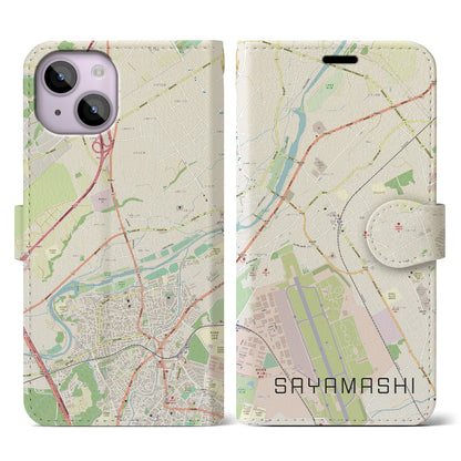 【狭山市（埼玉県）】地図柄iPhoneケース（手帳タイプ）ナチュラル・iPhone 14 用