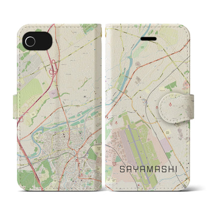 【狭山市（埼玉県）】地図柄iPhoneケース（手帳タイプ）ナチュラル・iPhone SE（第3 / 第2世代） / 8 / 7 / 6s / 6 用