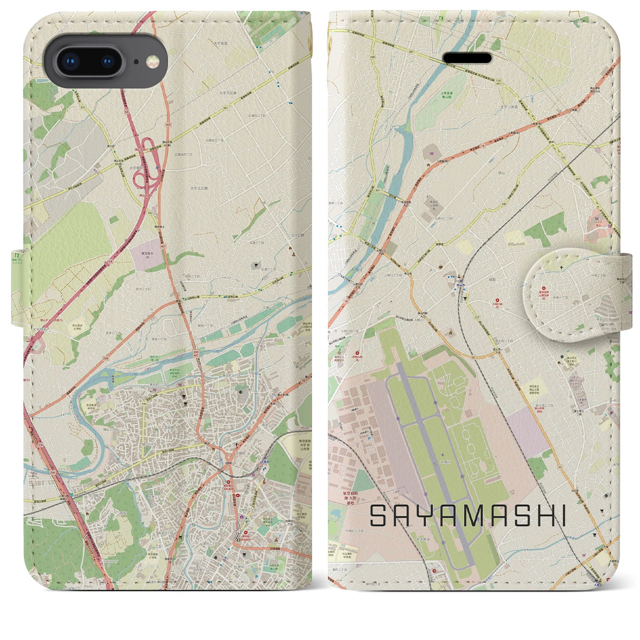 【狭山市】地図柄iPhoneケース（手帳両面タイプ・ナチュラル）iPhone 8Plus /7Plus / 6sPlus / 6Plus 用