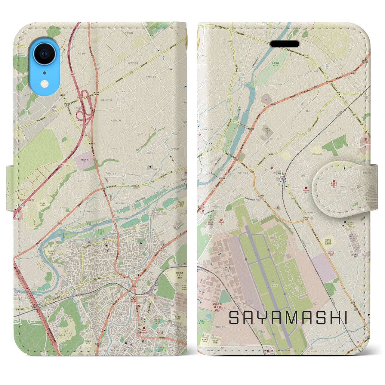 【狭山市】地図柄iPhoneケース（手帳両面タイプ・ナチュラル）iPhone XR 用