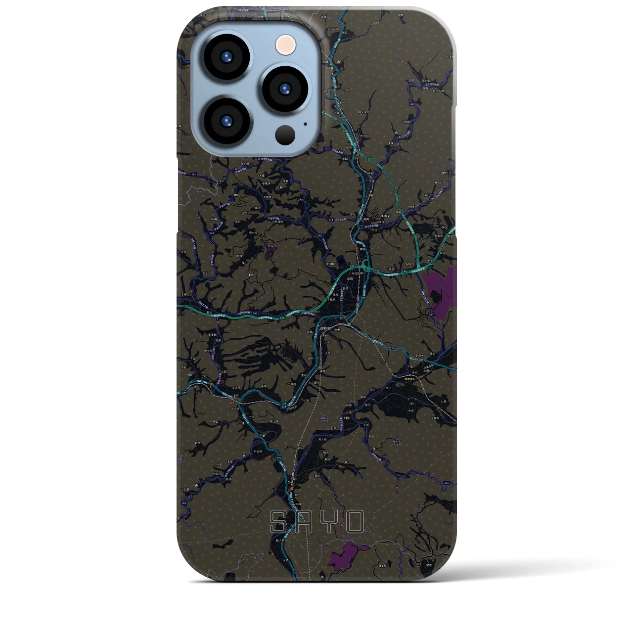 【佐用】地図柄iPhoneケース（バックカバータイプ・ブラック）iPhone 13 Pro Max 用