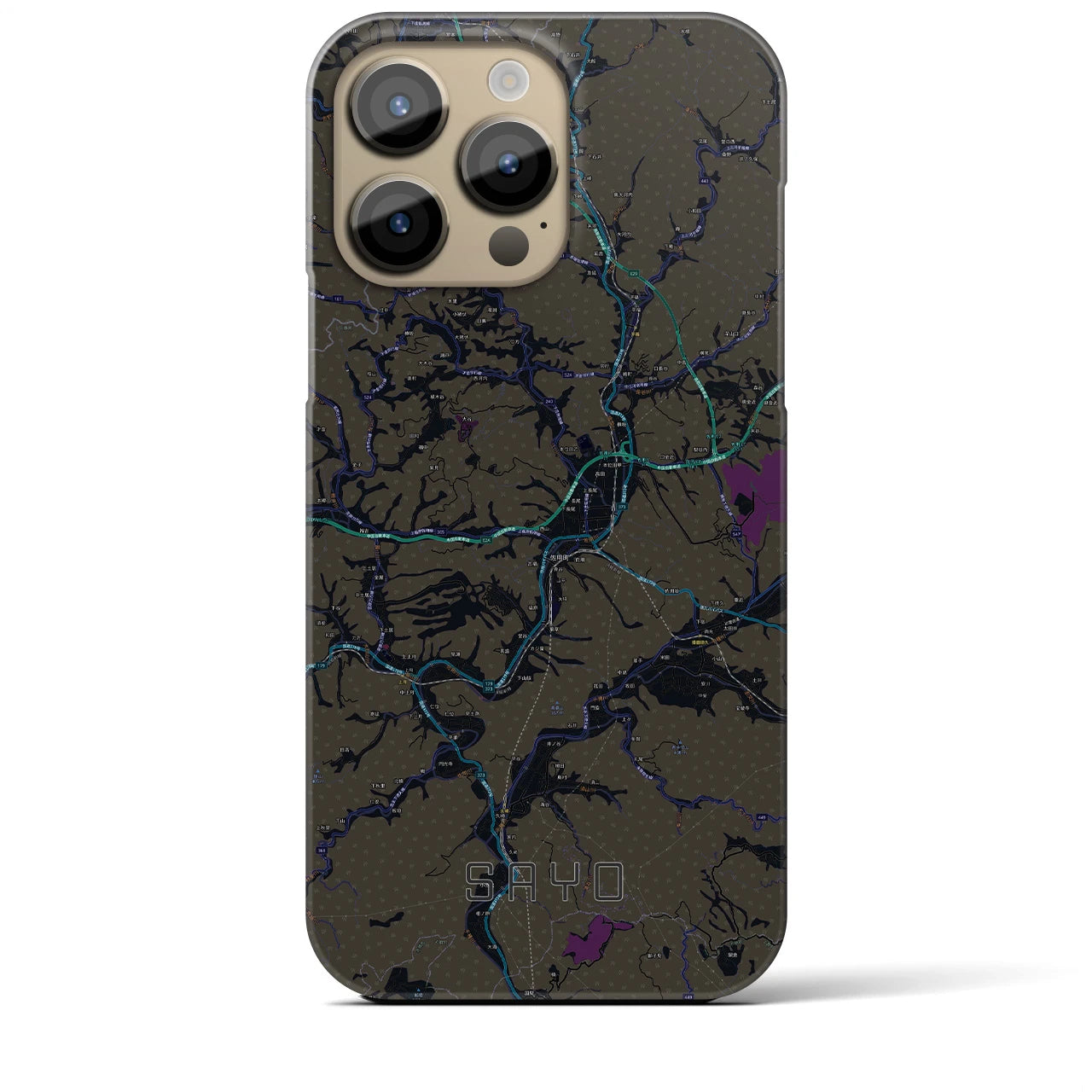 【佐用】地図柄iPhoneケース（バックカバータイプ・ブラック）iPhone 14 Pro Max 用