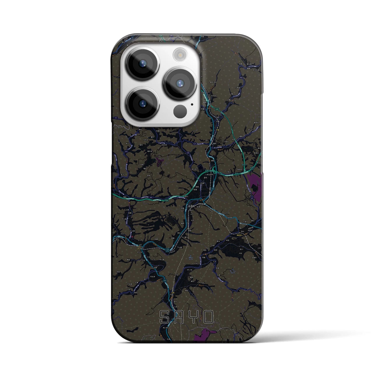 【佐用】地図柄iPhoneケース（バックカバータイプ・ブラック）iPhone 14 Pro 用
