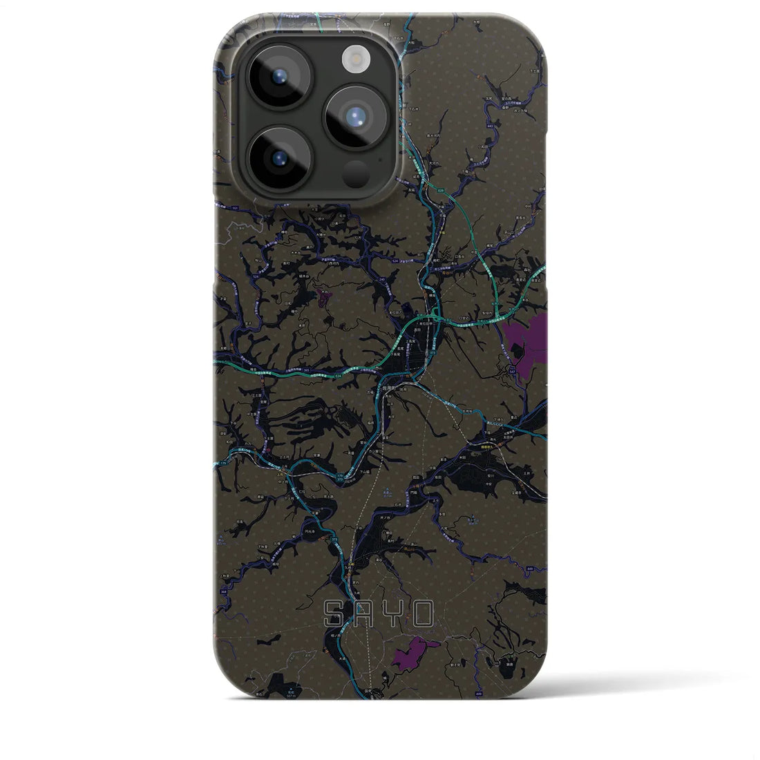 【佐用】地図柄iPhoneケース（バックカバータイプ・ブラック）iPhone 15 Pro Max 用