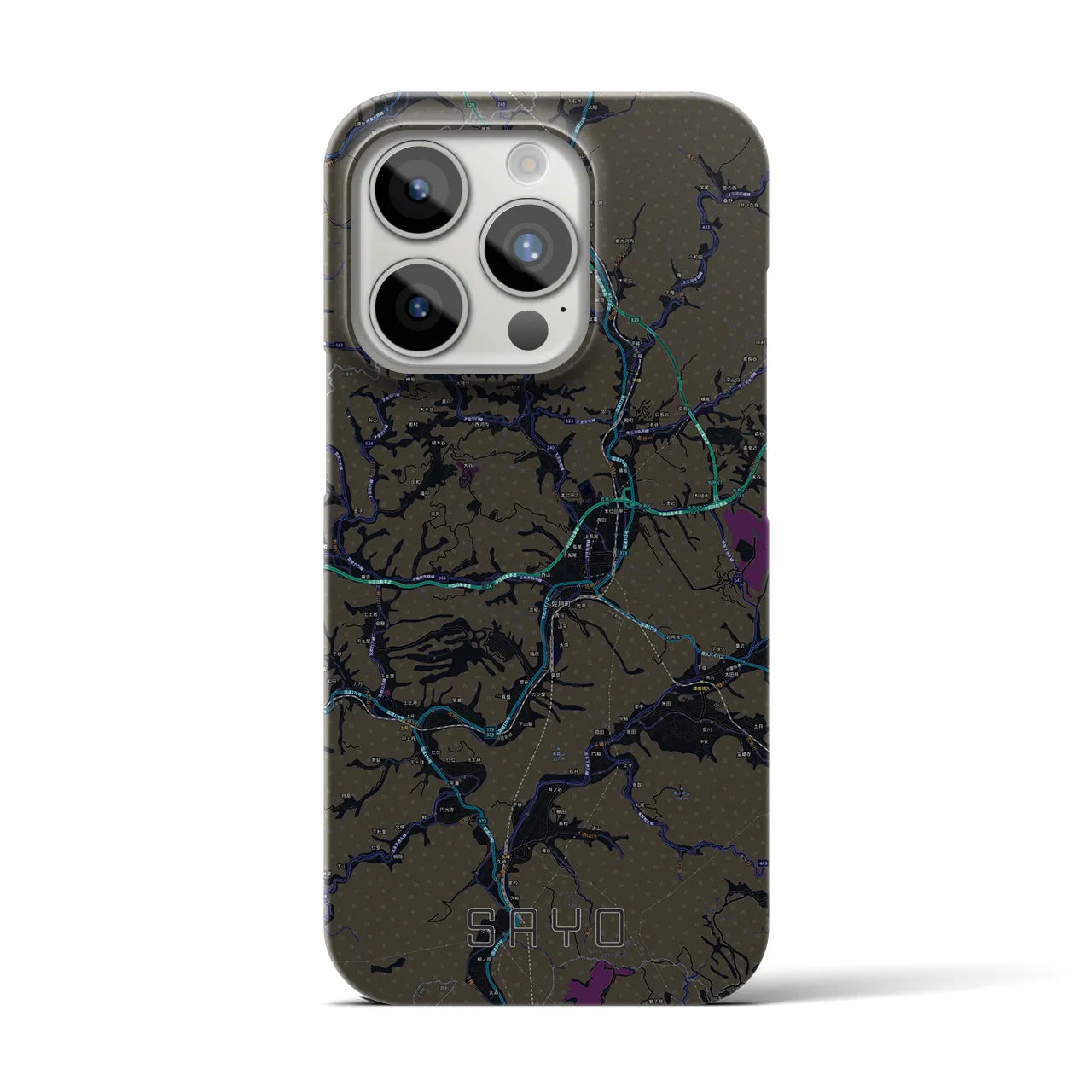 【佐用】地図柄iPhoneケース（バックカバータイプ・ブラック）iPhone 15 Pro 用