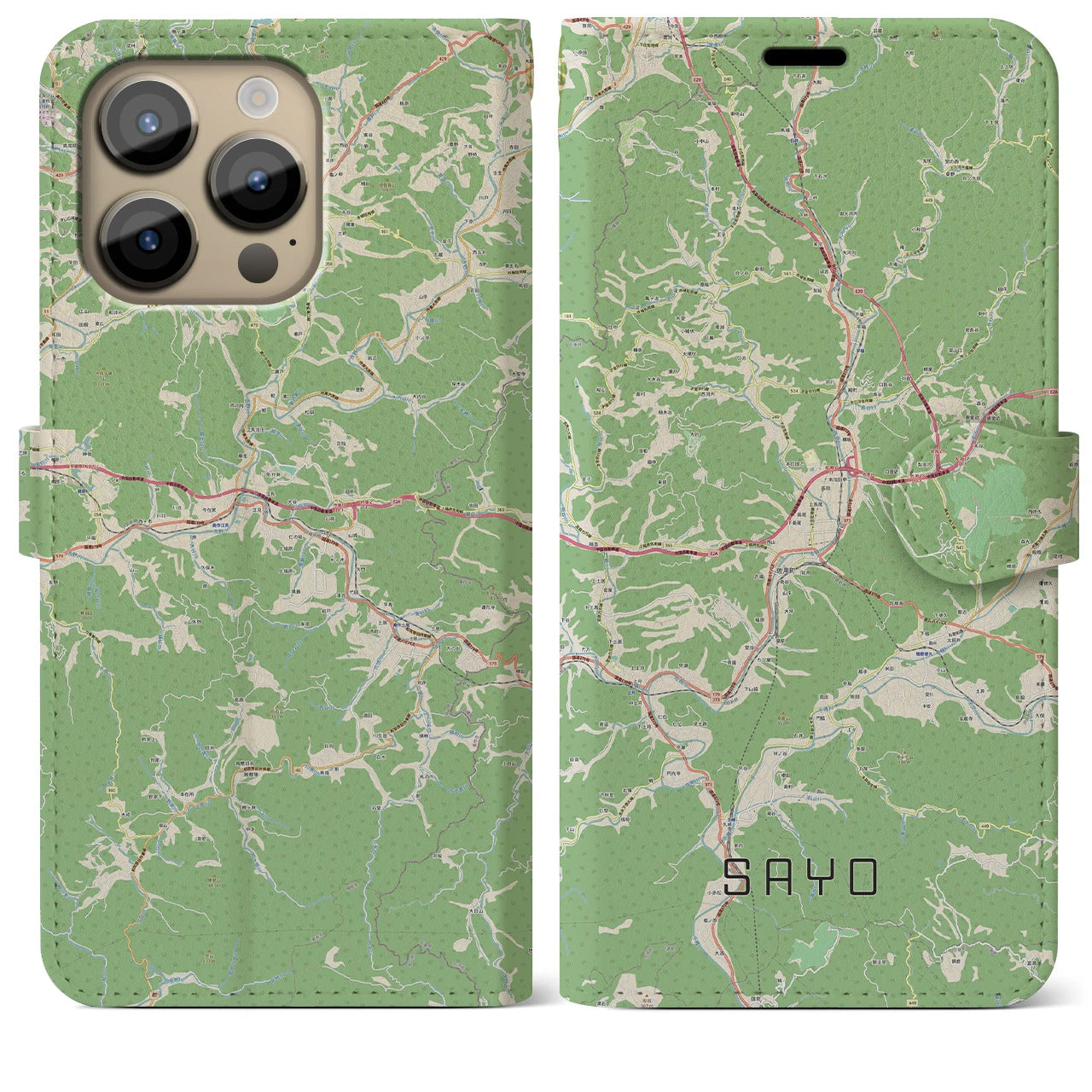 【佐用】地図柄iPhoneケース（手帳両面タイプ・ナチュラル）iPhone 14 Pro Max 用