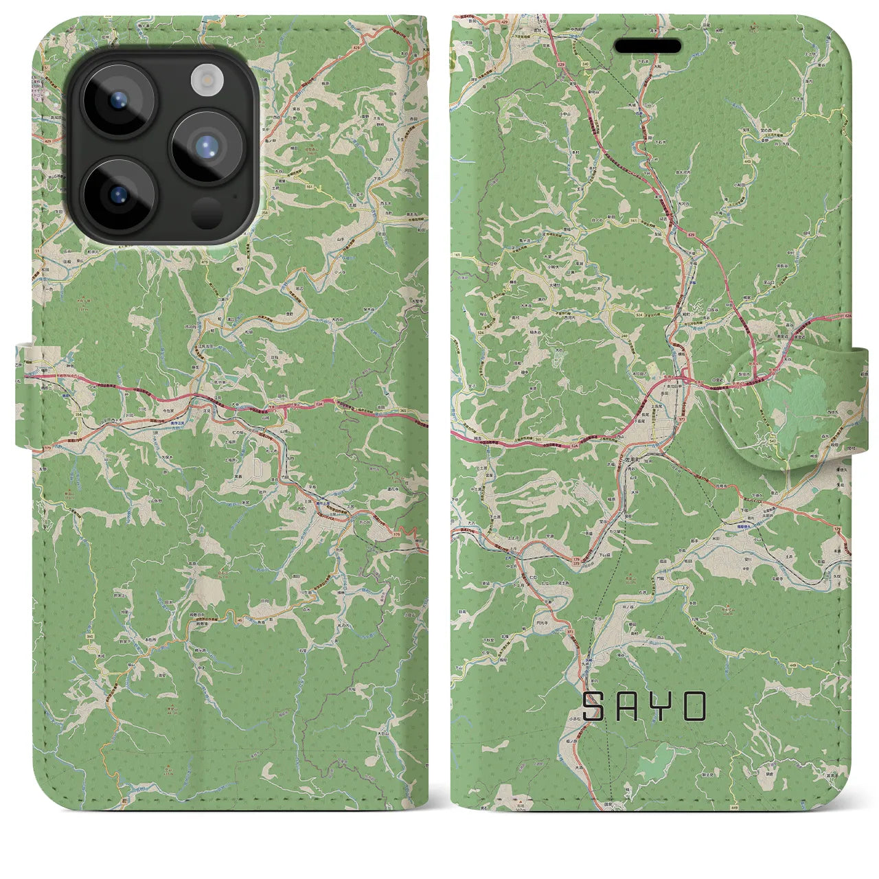 【佐用】地図柄iPhoneケース（手帳両面タイプ・ナチュラル）iPhone 15 Pro Max 用