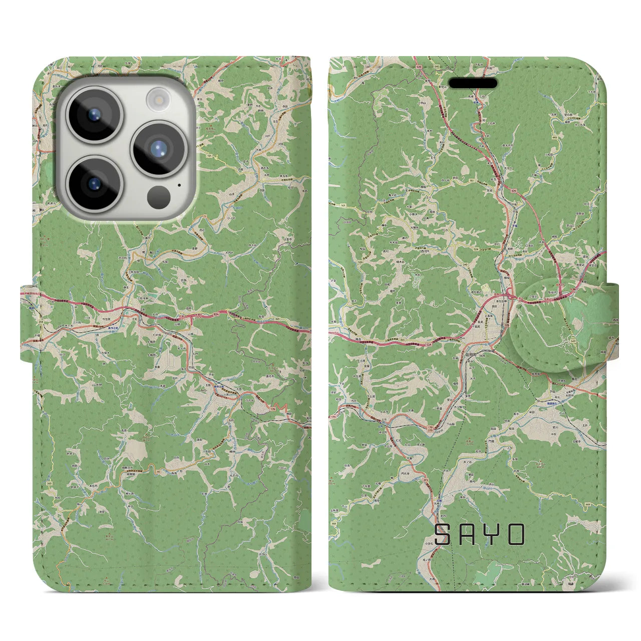 【佐用】地図柄iPhoneケース（手帳両面タイプ・ナチュラル）iPhone 15 Pro 用