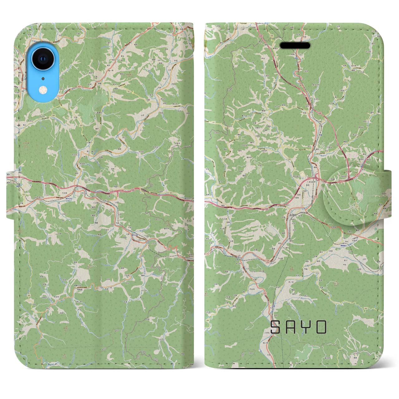 【佐用】地図柄iPhoneケース（手帳両面タイプ・ナチュラル）iPhone XR 用