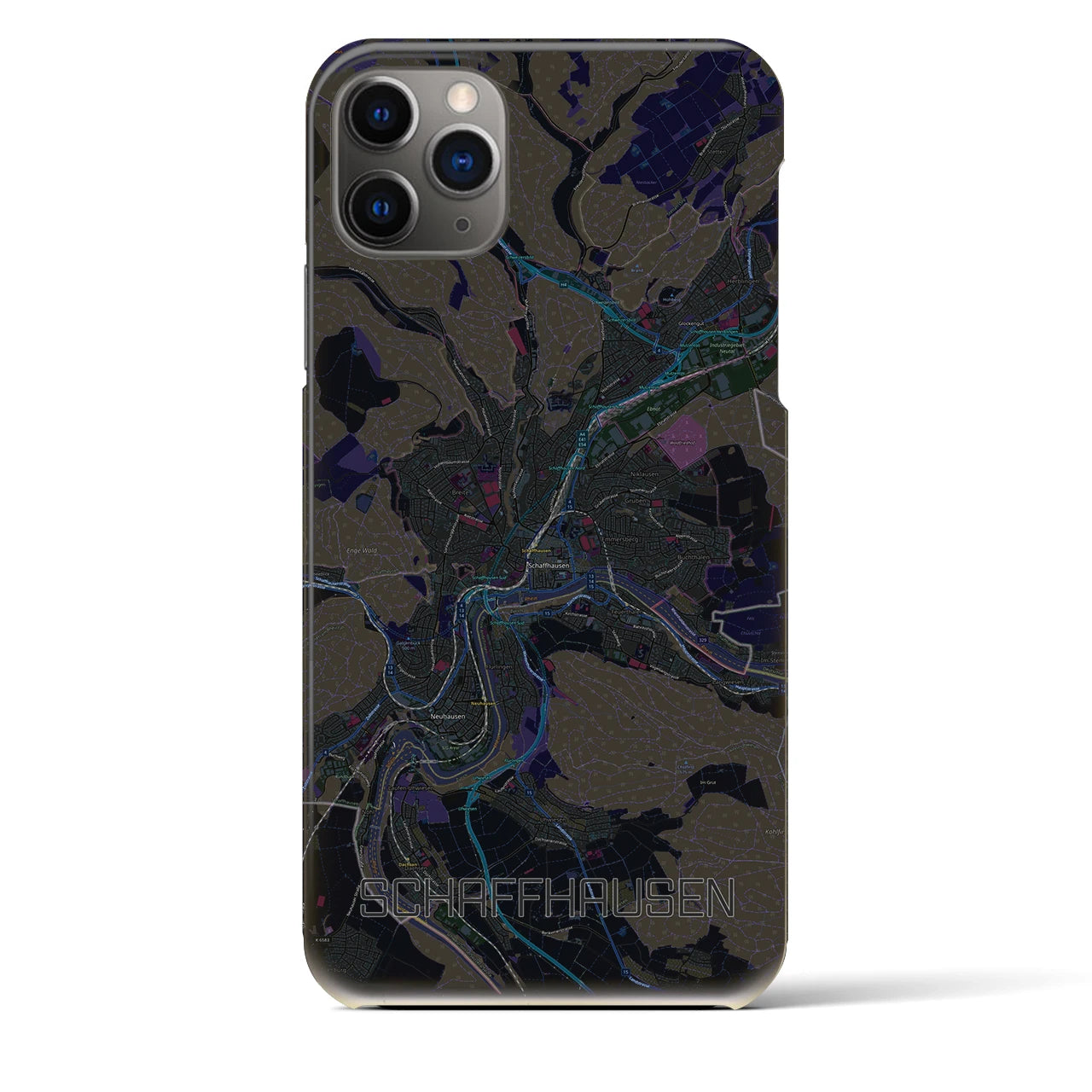 【シャフハウゼン】地図柄iPhoneケース（バックカバータイプ・ブラック）iPhone 11 Pro Max 用