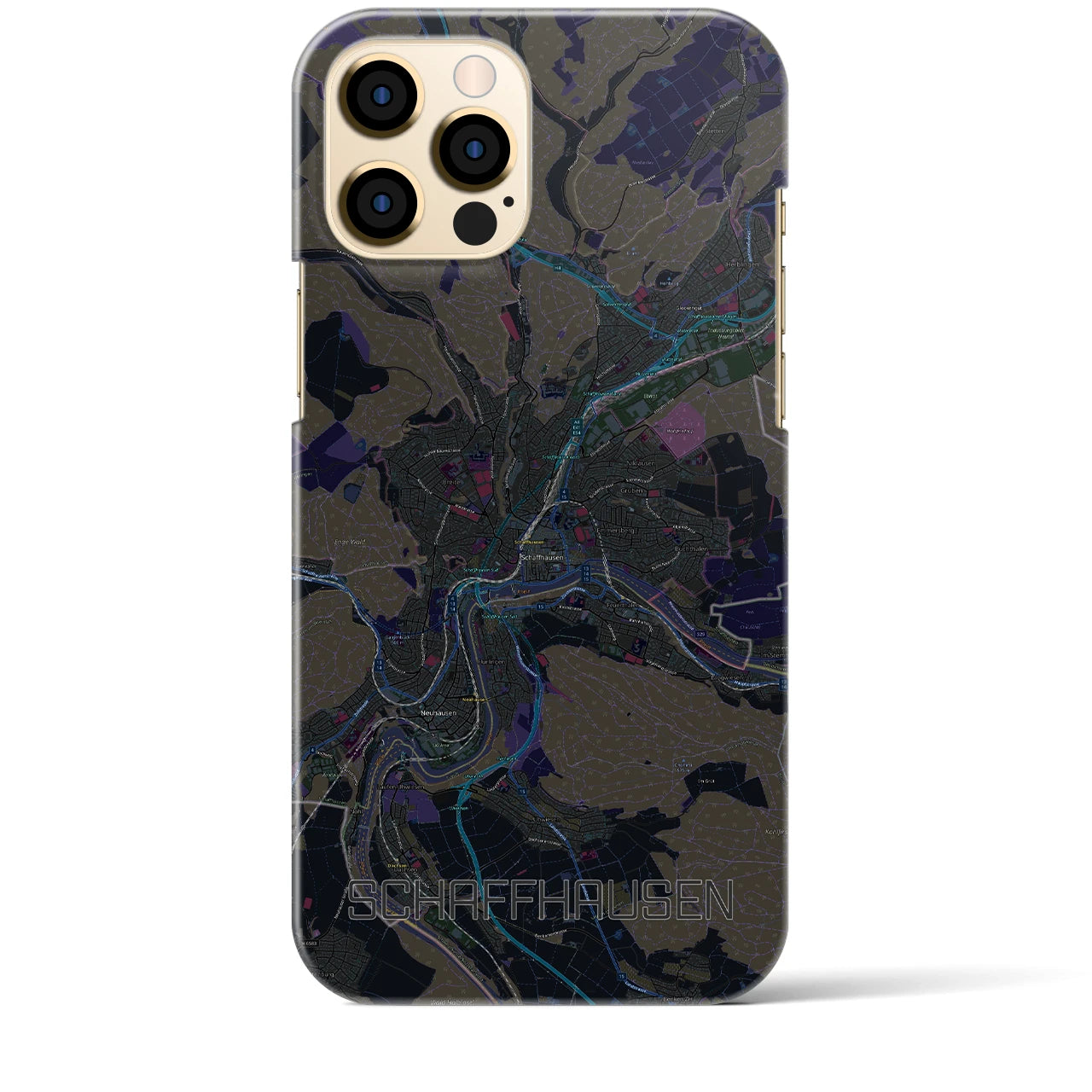 【シャフハウゼン】地図柄iPhoneケース（バックカバータイプ・ブラック）iPhone 12 Pro Max 用