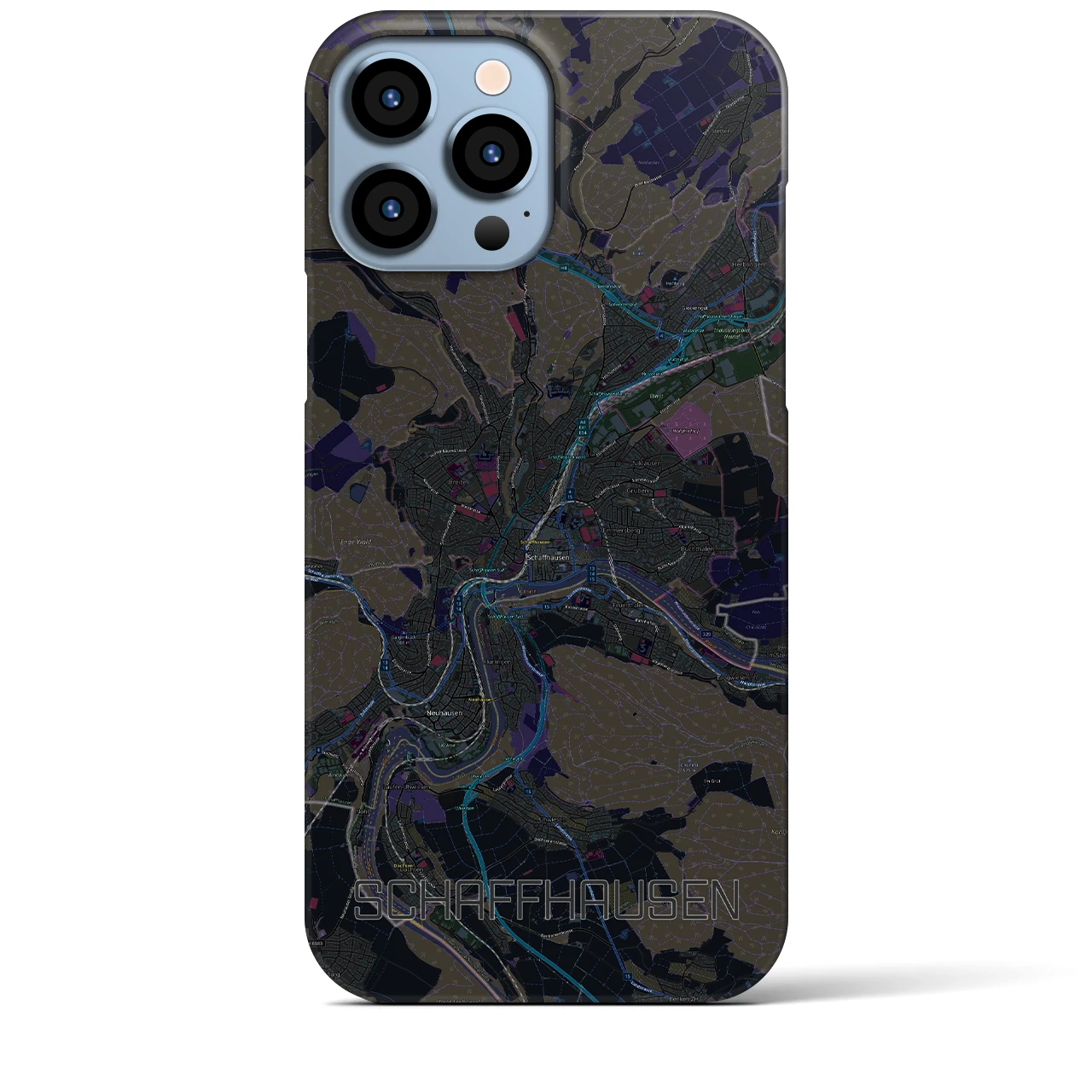 【シャフハウゼン】地図柄iPhoneケース（バックカバータイプ・ブラック）iPhone 13 Pro Max 用