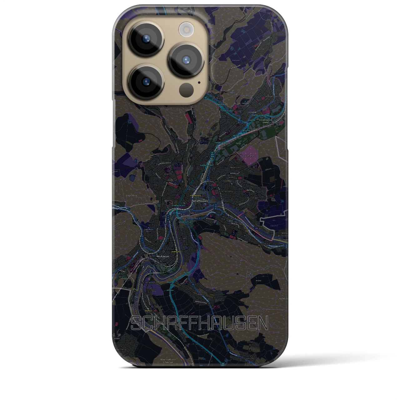 【シャフハウゼン】地図柄iPhoneケース（バックカバータイプ・ブラック）iPhone 14 Pro Max 用