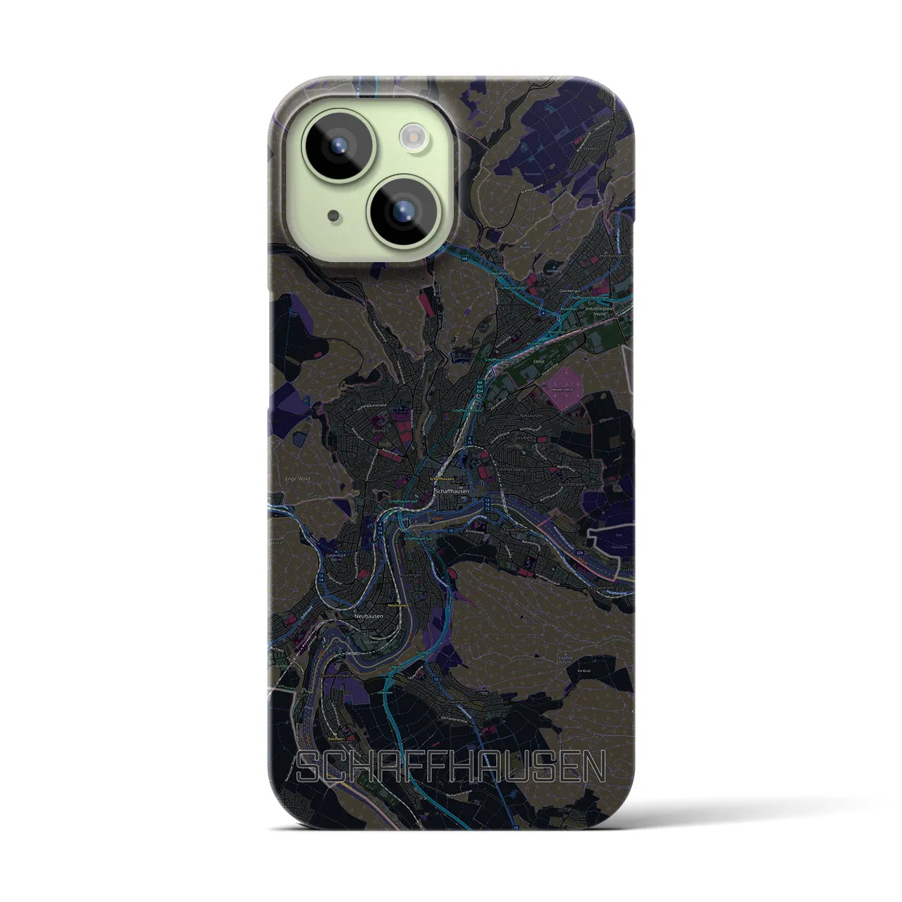 【シャフハウゼン】地図柄iPhoneケース（バックカバータイプ・ブラック）iPhone 15 用