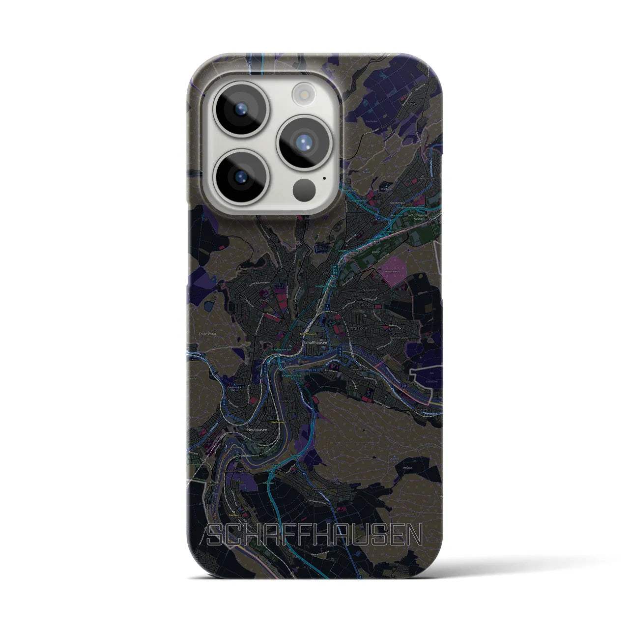 【シャフハウゼン】地図柄iPhoneケース（バックカバータイプ・ブラック）iPhone 15 Pro 用