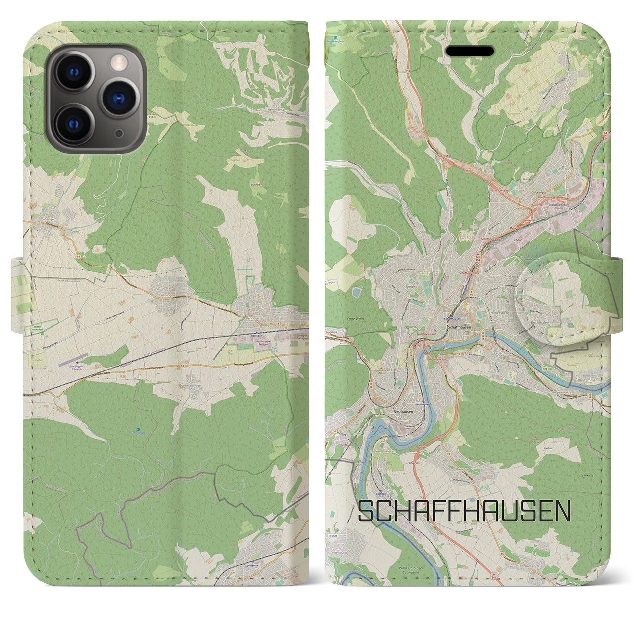 【シャフハウゼン】地図柄iPhoneケース（手帳両面タイプ・ナチュラル）iPhone 11 Pro Max 用
