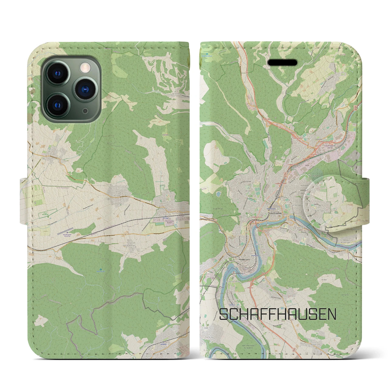 【シャフハウゼン】地図柄iPhoneケース（手帳両面タイプ・ナチュラル）iPhone 11 Pro 用