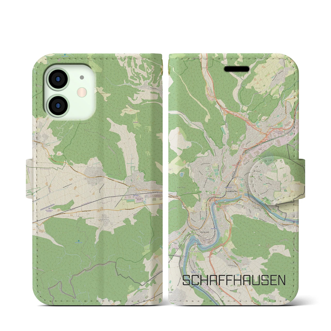 【シャフハウゼン】地図柄iPhoneケース（手帳両面タイプ・ナチュラル）iPhone 12 mini 用