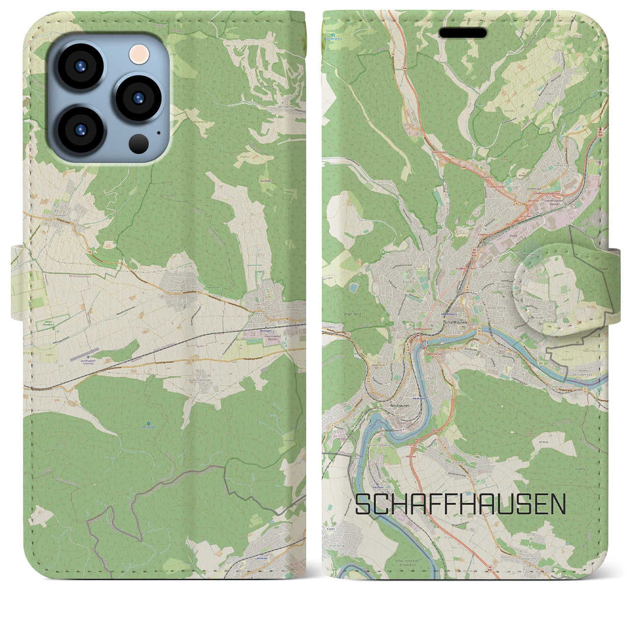 【シャフハウゼン】地図柄iPhoneケース（手帳両面タイプ・ナチュラル）iPhone 13 Pro Max 用