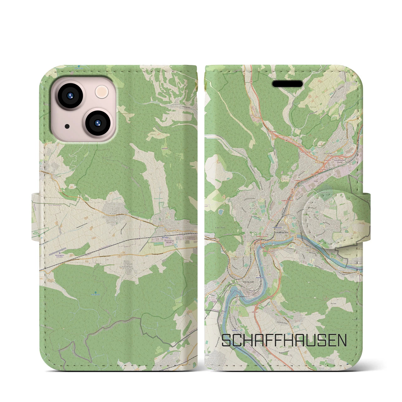 【シャフハウゼン】地図柄iPhoneケース（手帳両面タイプ・ナチュラル）iPhone 13 mini 用