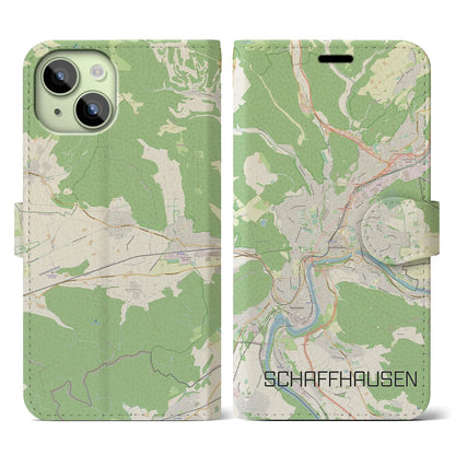 【シャフハウゼン（スイス）】地図柄iPhoneケース（手帳タイプ）ナチュラル・iPhone 15 用