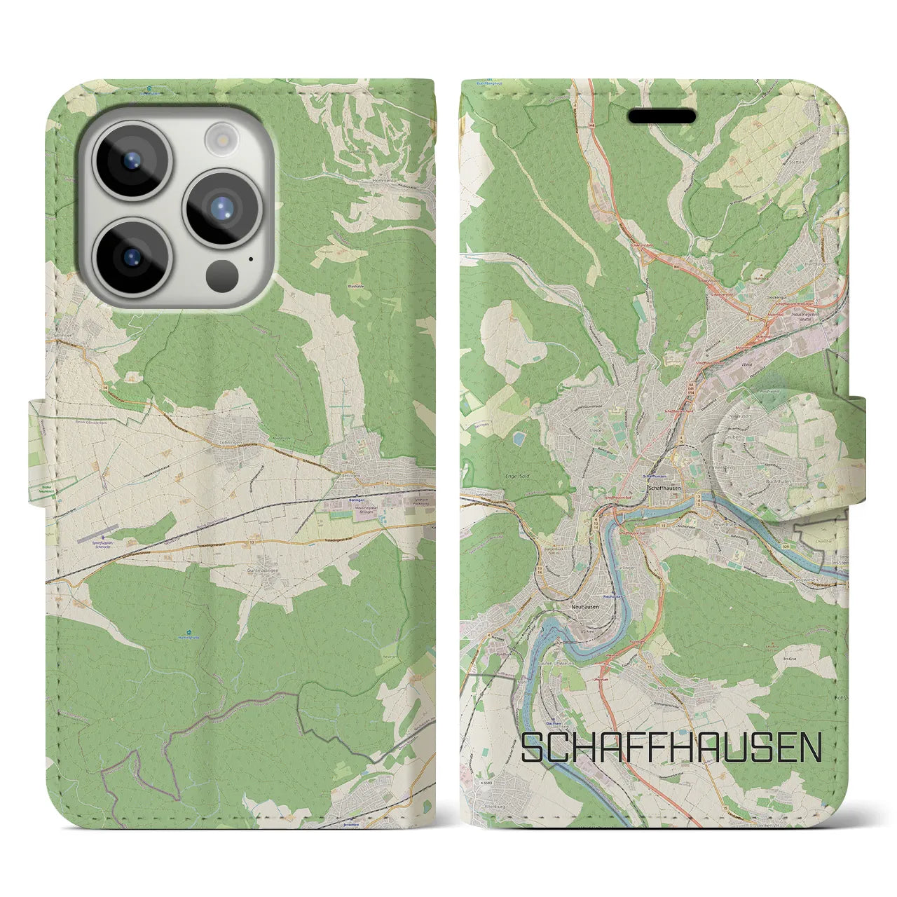 【シャフハウゼン】地図柄iPhoneケース（手帳両面タイプ・ナチュラル）iPhone 15 Pro 用