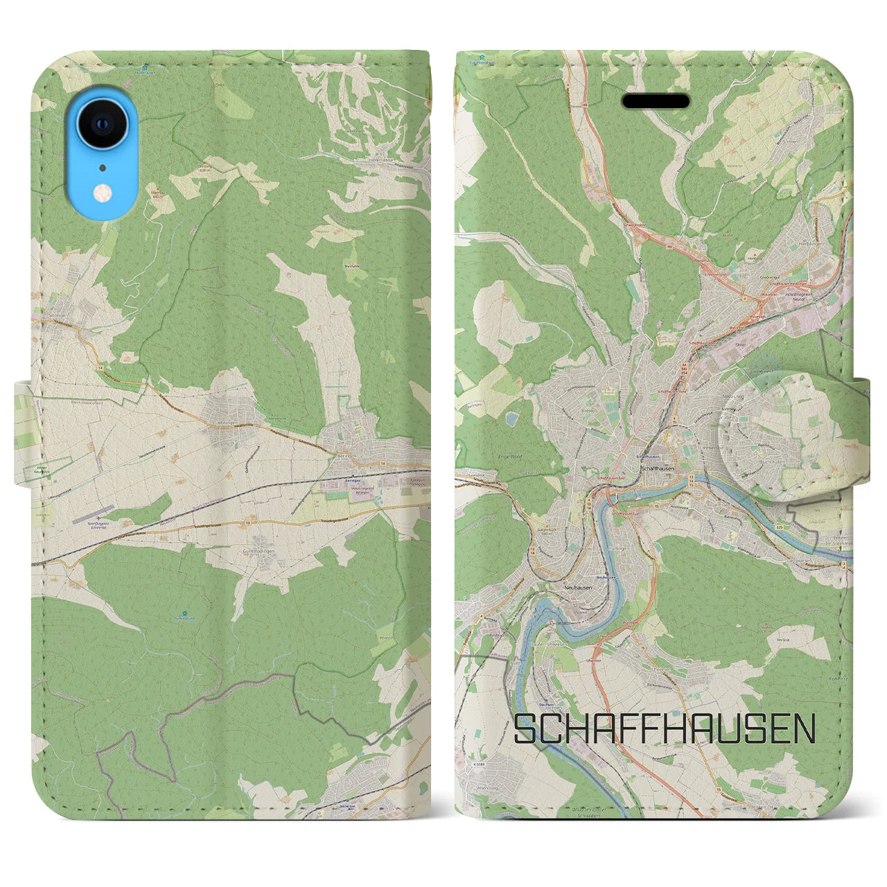 【シャフハウゼン】地図柄iPhoneケース（手帳両面タイプ・ナチュラル）iPhone XR 用